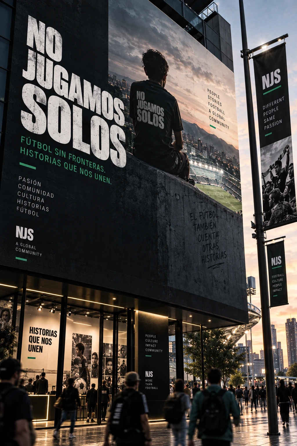 Campaña publicitaria del documental No Jugamos Solos en la fachada de un estadio