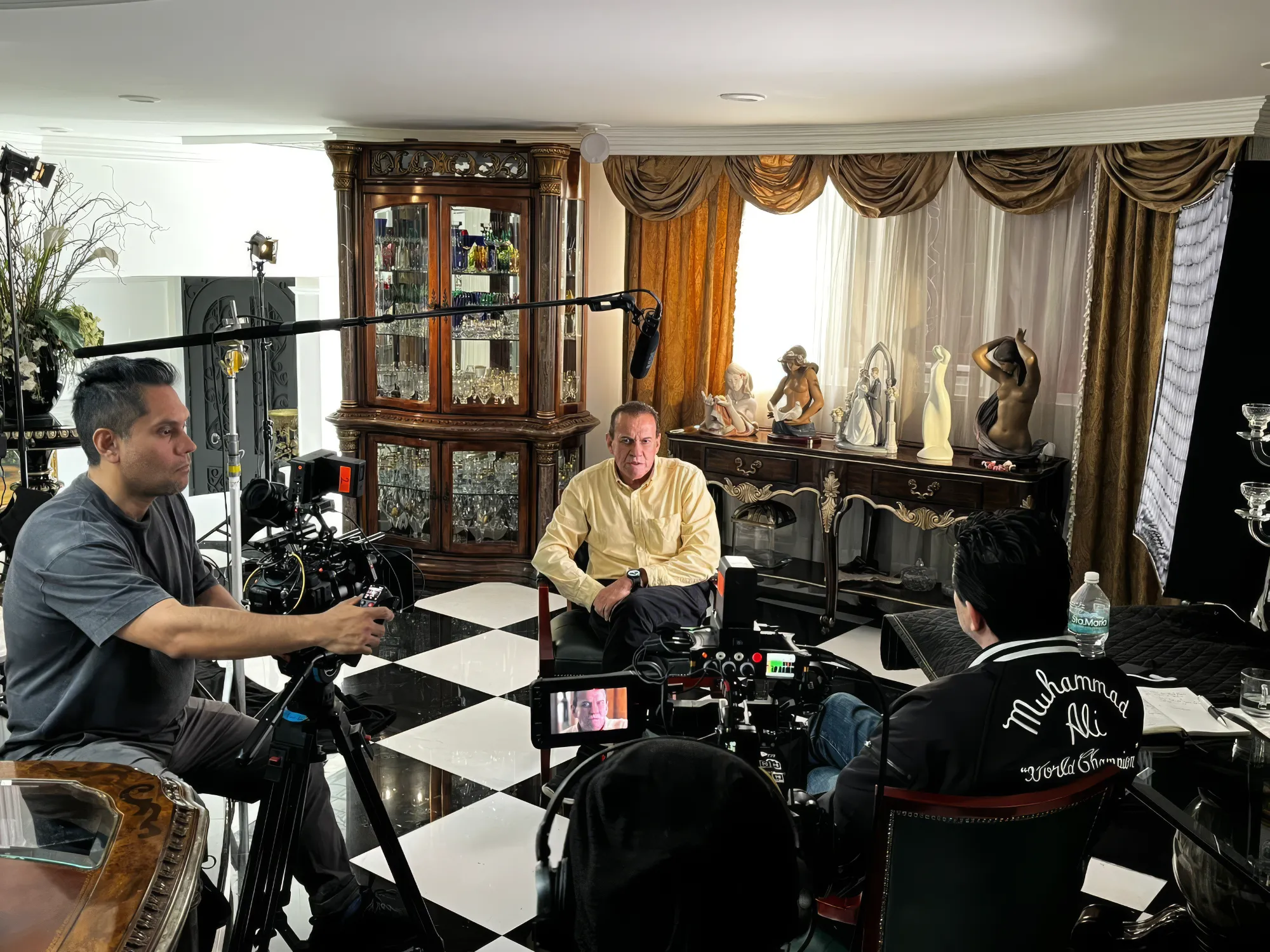 Film crew shooting an on-location interview